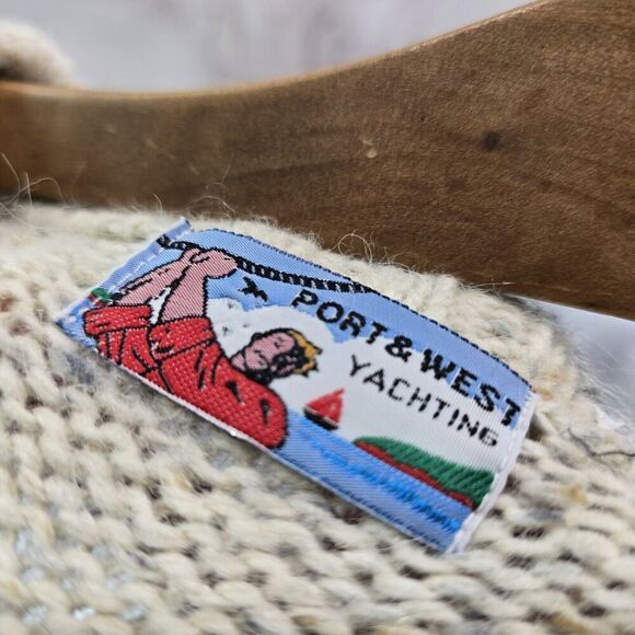 Port West Yachting Sweater Mens XL Cream Fisherman Wool Vtg Crew Neck Speckled - Picture 3 of 11